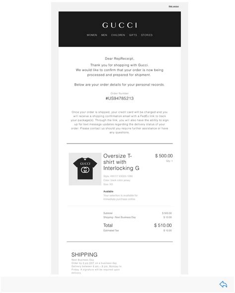 gucci online receipt